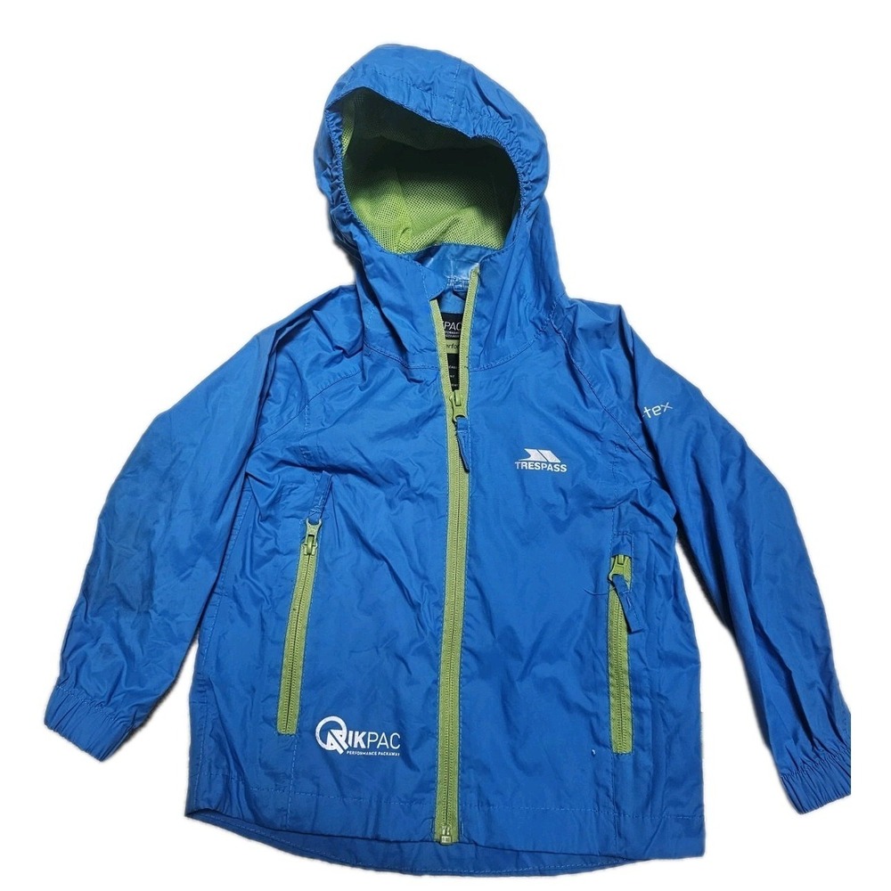 Trespass Qikpac TP75 Kids 2t 3t Waterproof Windproof Packable Rain Jacket Blue